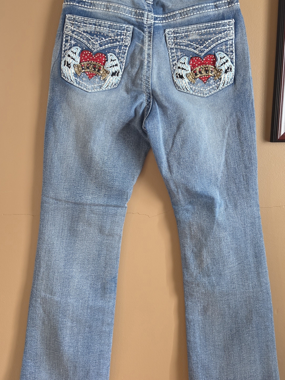 Women’s Light Blue Embroidered Heart Wing Jeans